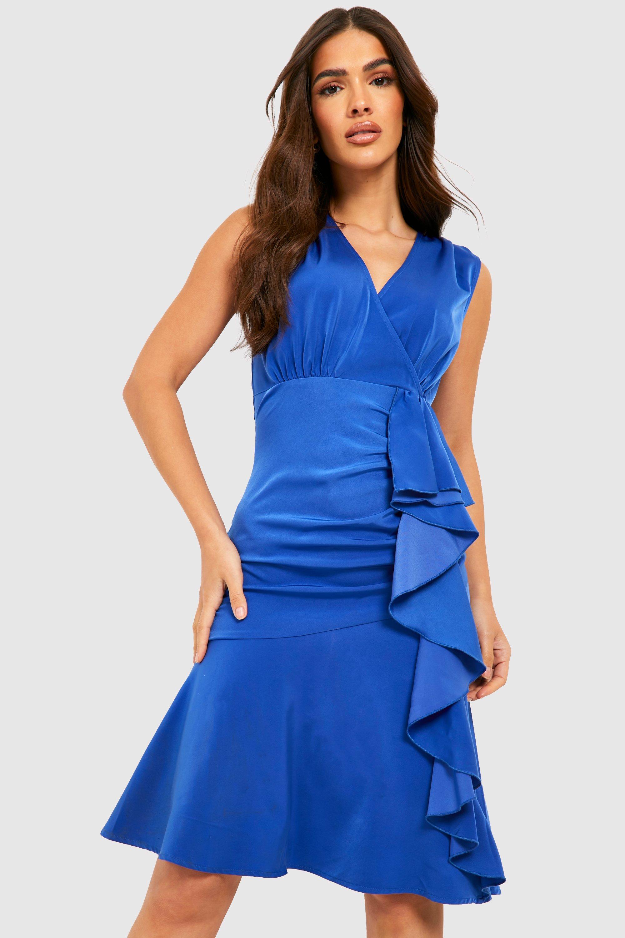 Satin Wrap Ruffle Midi Dress boohoo DK